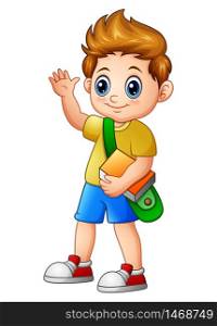 Vector illustration of Cute boy go to school