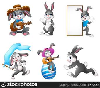 Vector illustration of Cute Bunnies cartoon set