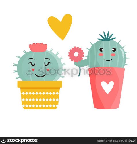 Vector illustration of cute cacti in a pot