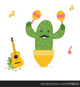 Vector illustration of cute cactus in a pot. Vector illustration of cute Mexican cactus in pot