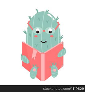 Vector illustration of cute cactus reading a book.. Vector illustration of cute cactus reading a book