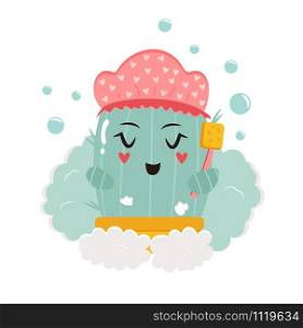 Vector illustration of cute cactus taking shower.. Vector illustration of cute cactus taking shower