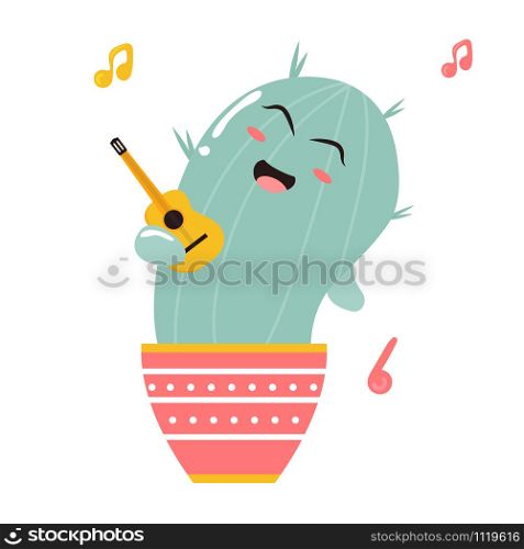 Vector illustration of cute cartoon cactus.. Vector illustration of cute singing cartoon cactus