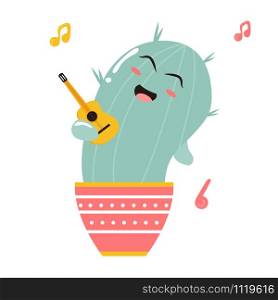 Vector illustration of cute cartoon cactus.. Vector illustration of cute singing cartoon cactus