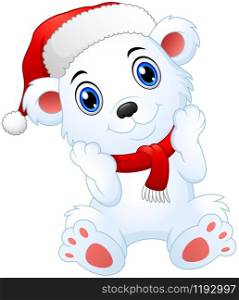 Vector illustration of Cute christmas polar bear cartoon