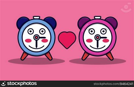 Vector illustration of cute clock mascot in love. flat design illustration