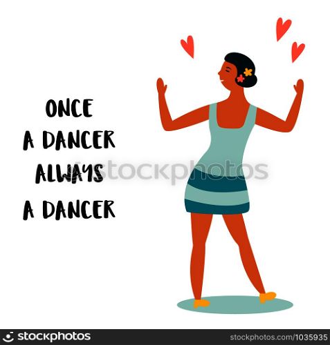 Vector illustration of cute dancing girl and text. Vector illustration of cute dancing girl