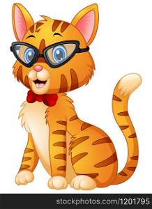 Vector illustration of Cute fashion hipster cat with bow tie and glasses