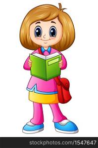 Vector illustration of Cute girl cartoon reading a book