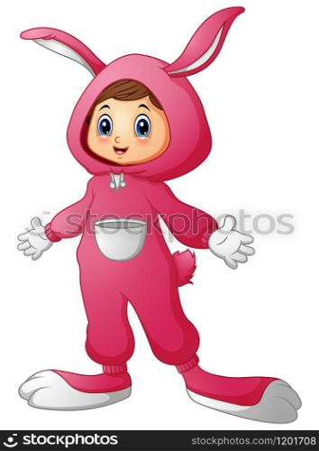 Vector illustration of Cute girl in a pink bunny costume
