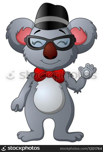 Vector illustration of Cute hipster koala with glasses and hat