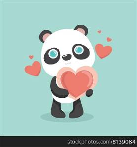 Vector illustration of cute little cartoon panda on pastel background. 