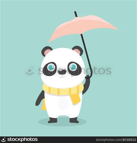 Vector illustration of cute little cartoon panda on pastel background. 