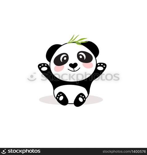 Vector illustration of cute little cartoon panda. Smiling Asian bear isolated on white background. Vector illustration of cute little cartoon panda.