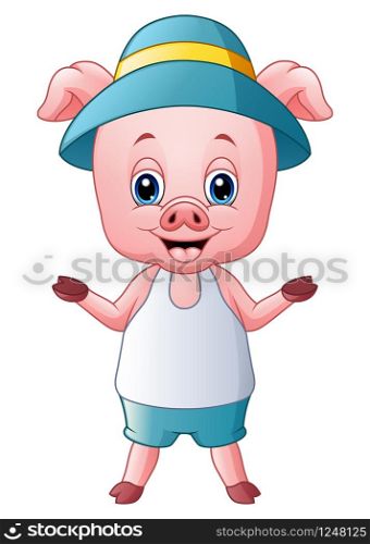 Vector illustration of Cute pig cartoon