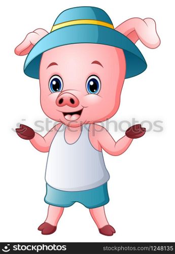 Vector illustration of Cute pig cartoon