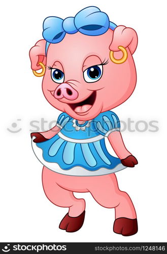 Vector illustration of Cute pig cartoon posing