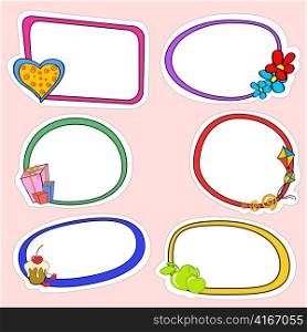 Vector illustration of cute retro frames on stickers style with funny elements