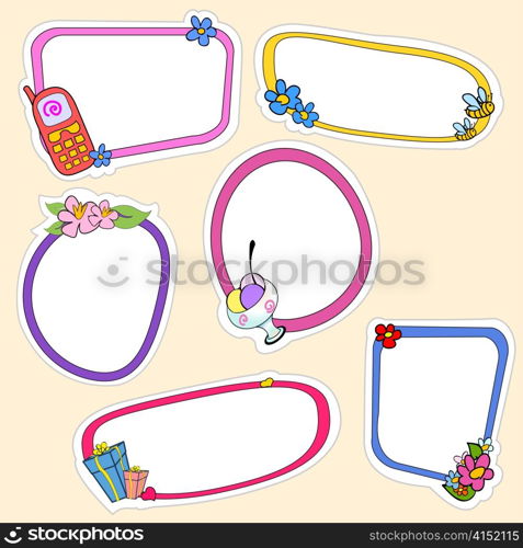 Vector illustration of cute retro frames on stickers style with funny elements of lifestyle