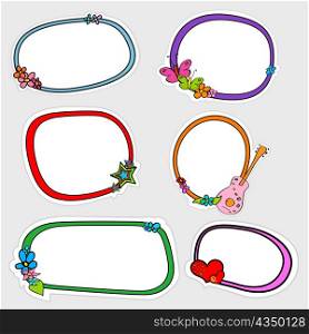 Vector illustration of cute retro frames on stickers style with funny floral elements
