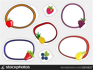 Vector illustration of cute retro frames on stickers style with funny fruits
