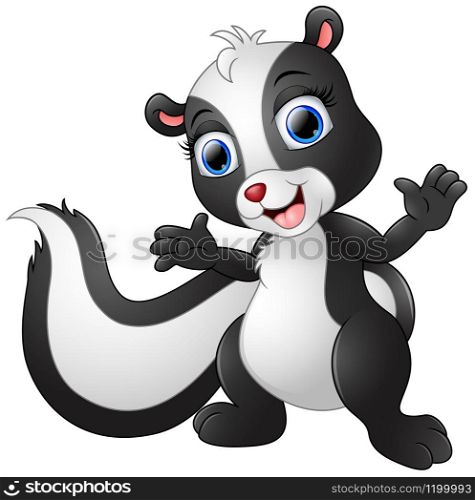 Vector illustration of Cute skunk cartoon waving hand