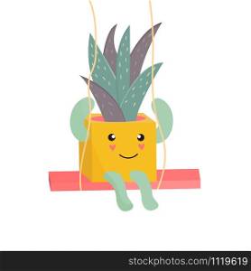 Vector illustration of cute swinging cactus in a pot. Vector illustration of cute cactus in a pot