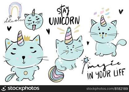 Vector illustration of cute white cat unicorn or caticorn life activity planner including working, shopping, cooking, driving, working out, etc.. Vector illustration of cute white cat unicorn or caticorn life activity planner including working, shopping, cooking, driving, working out, etc