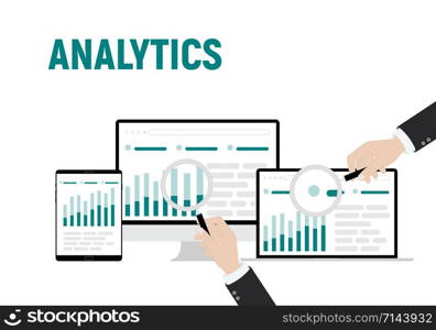 "Vector illustration of Data analysis business information research solution concept with "analytics" Management and marketing concept."