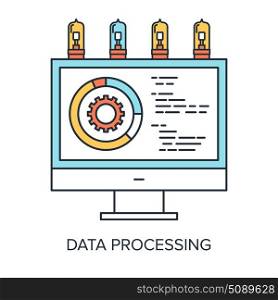 Vector illustration of data processing flat line design concept.