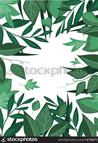 Vector illustration of decoration branches with leaves and grass, nature background. Decoration branches with leaves