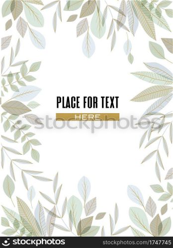 Vector illustration of decoration branches with leaves and grass, nature background. Romantic background. Decoration branches with leaves