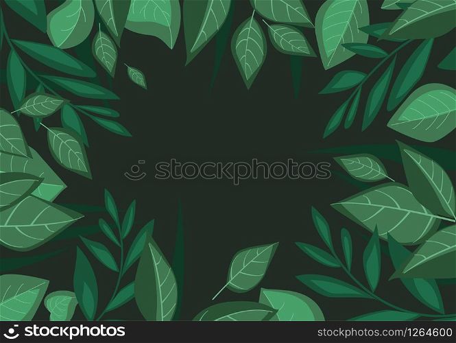 Vector illustration of decoration branches with leaves and grass, nature background with place for text. Decoration branches with leaves