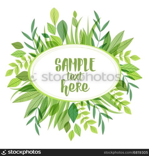 Vector illustration of decoration branches with leaves and grass, nature background with place for text