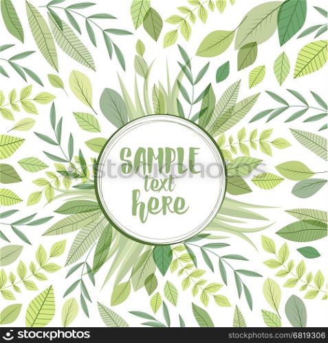 Vector illustration of decoration branches with leaves and grass, nature background with place for text