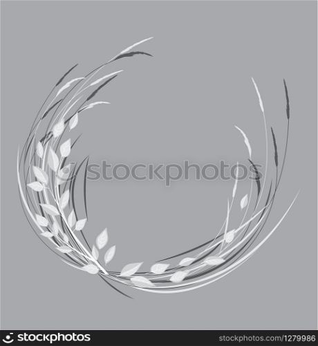 Vector illustration of decoration branches with leaves and grass, nature frame with place for text. Decoration branches with leaves