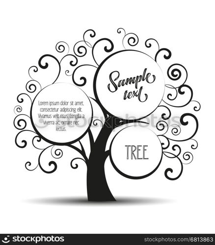 Vector illustration of decorative tree, natural silhouette on a white background