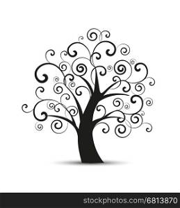 Vector illustration of decorative tree, natural silhouette on a white background