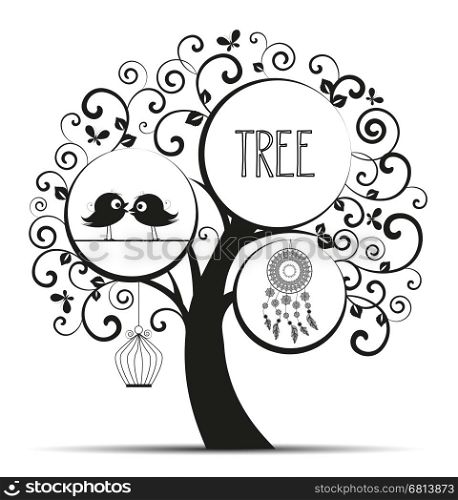 Vector illustration of decorative tree, natural silhouette on a white background