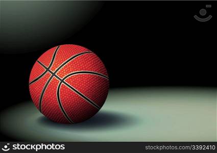 Vector illustration of detailed basketball ball with shadow on the dark background
