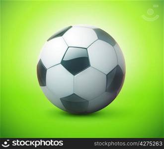 Vector illustration of detailed glossy football/soccer ball over green background