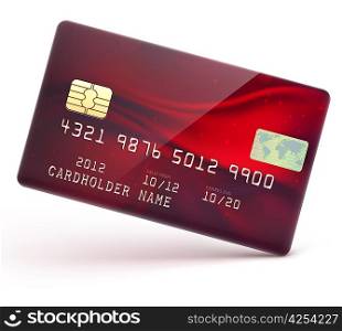 Vector illustration of detailed glossy red credit card isolated on white background