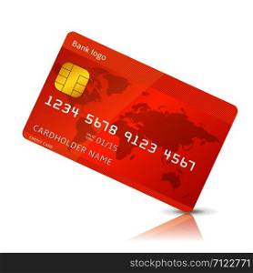 Vector illustration of detailed red credit card isolated on white background