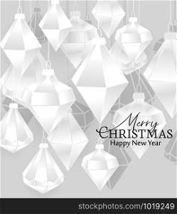 Vector illustration of Diamond Christmas balls on red background. Merry Christmas card