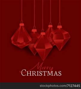 Vector illustration of Diamond Christmas balls on red background. Merry Christmas card. Diamond Christmas balls