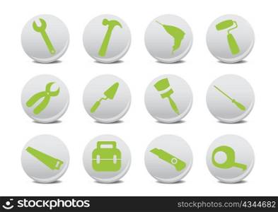 Vector illustration of different kinds of proffesional instruments. Repairing tools icon set.