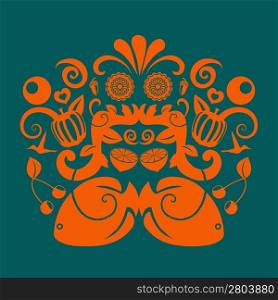 Vector illustration of different orange objects grupped into one abstract background.