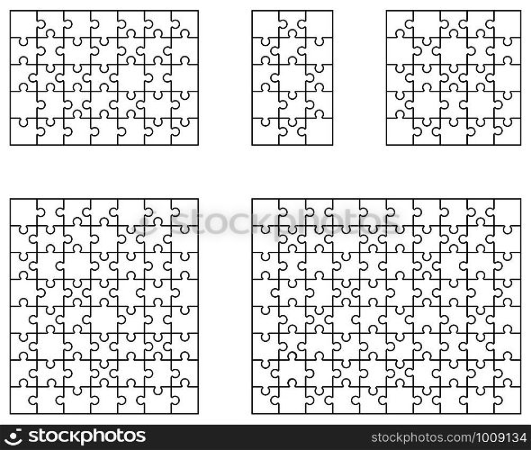 Vector illustration of different white puzzles, separate pieces