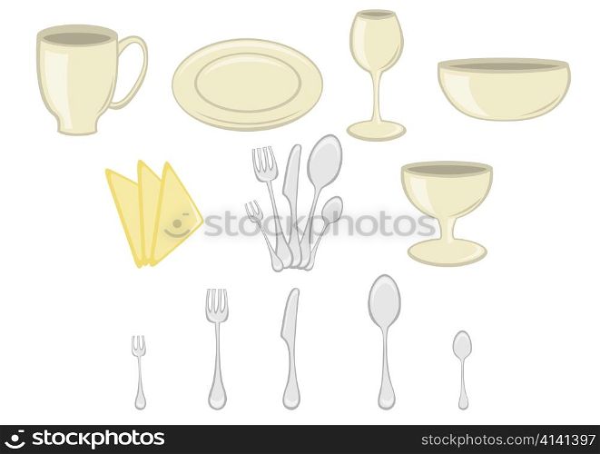 Vector illustration of Dining set. Kitchenware design elements