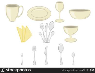 Vector illustration of Dining set. Kitchenware design elements
